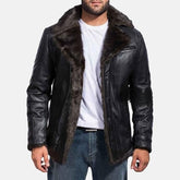 Black Fur Leather Jacket-Men